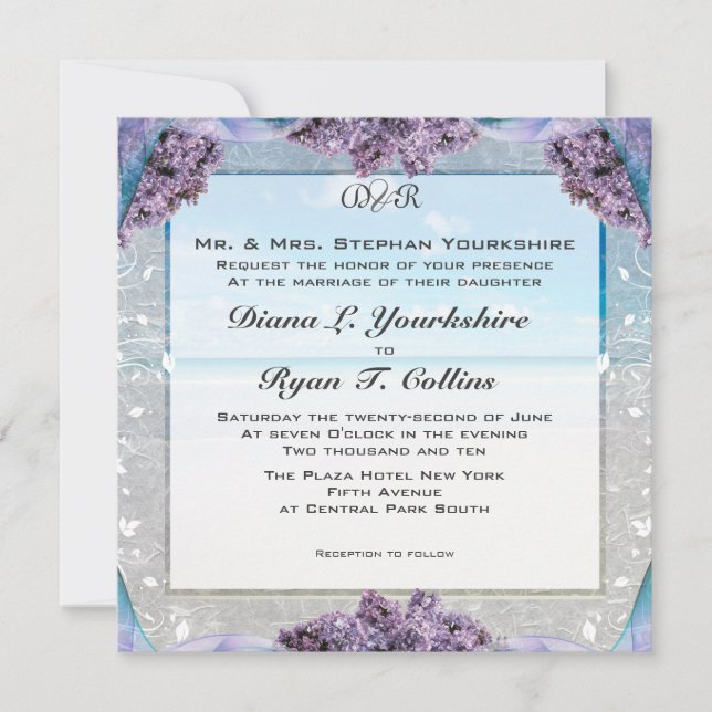 Invitation au mariage de Lilac Beach (Devant)