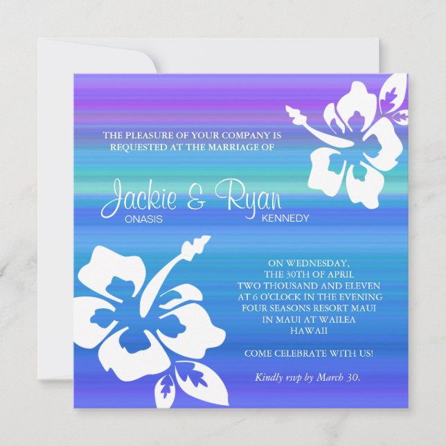 Invitation au mariage de plage Hibiscus bleu viole (Devant)