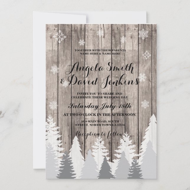 Invitation au mariage d'hiver Bois Forêt rustique (Devant)