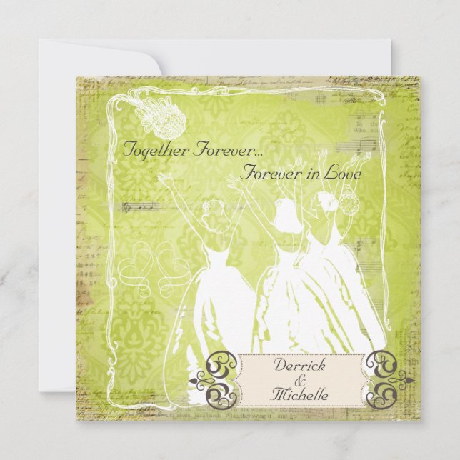Invitation au mariage du bouquet de Damas vert (Devant)