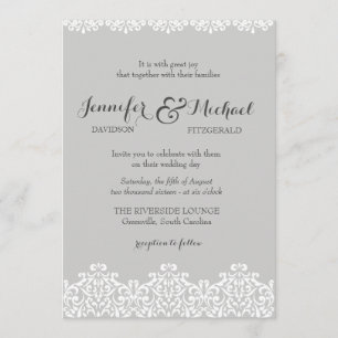 Invitation au mariage élégante de dentelle grise e