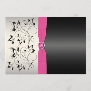 Invitation au mariage floral en gris noir rose noi