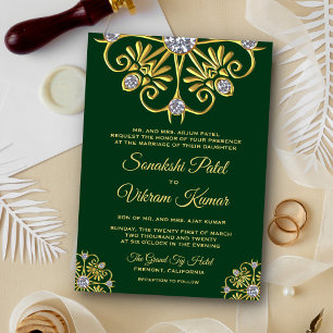 Invitation au mariage indien Mandala Gold Vert