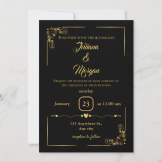 Invitation au mariage noir et or élégant
