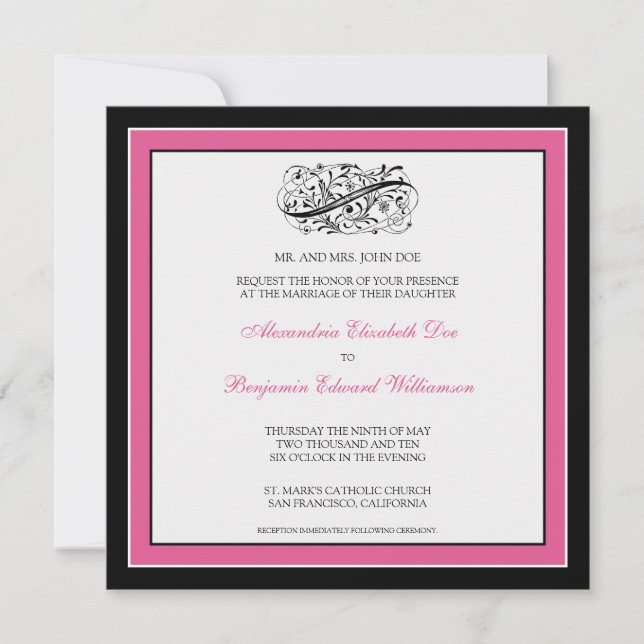 Invitation au mariage simple et élégante (noir/fus (Devant)