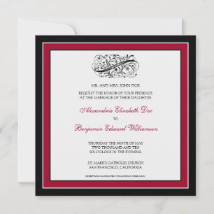 Invitation au mariage simple et élégante (noir/rou