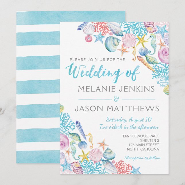 Invitation au mariage sur la plage (Devant / Derrière)