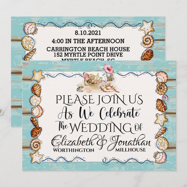 Invitation au mariage sur la plage (Devant / Derrière)