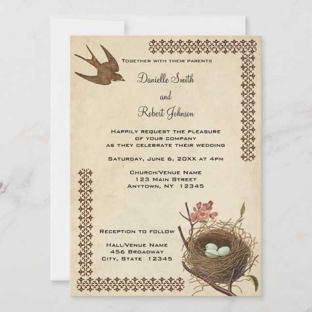 Invitation au mariage sur mesure pour les oiseaux  (Devant)