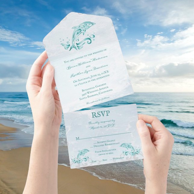 Invitation au mariage turquoise Dolphin All in One (Teal Dolphin All in One Wedding Invite)