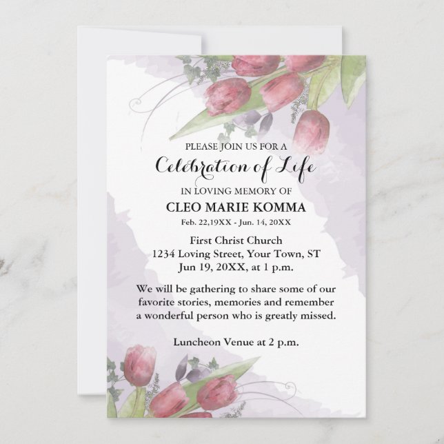 Invitation au mémorial de l'aquarelle rouge Tulip (Devant)