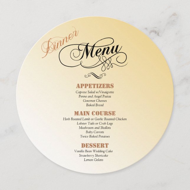invitation au menu du dîner de mariage rond (Devant)
