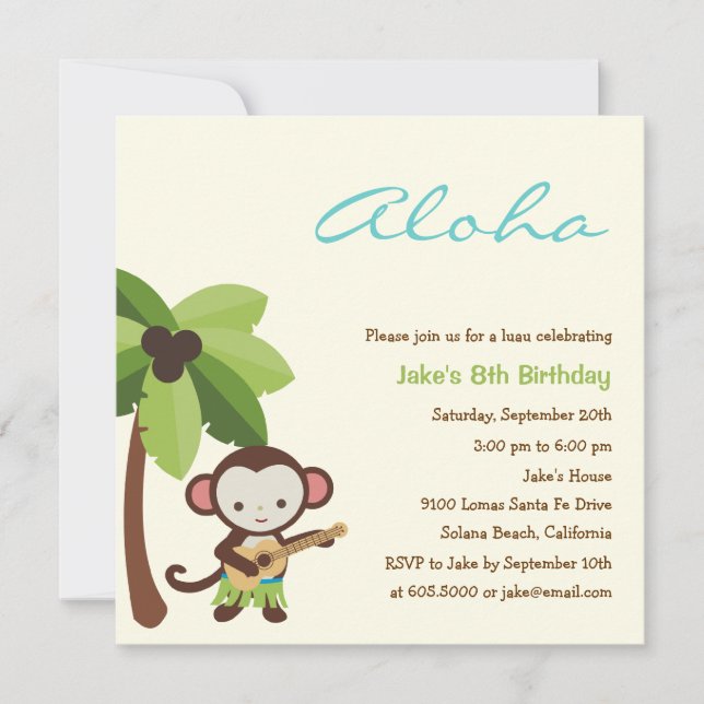 Invitation au Monkey Luau (Devant)