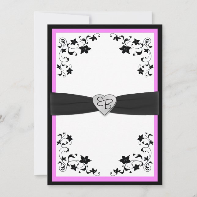 Invitation au monogramme floral rose et noir (Devant)