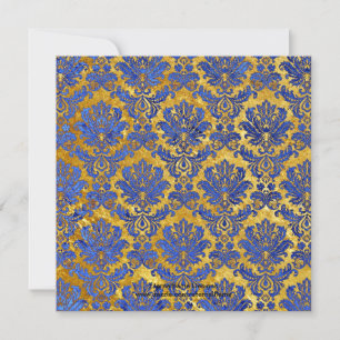 Invitation au Monogramme Mariage damassé Blue Gold