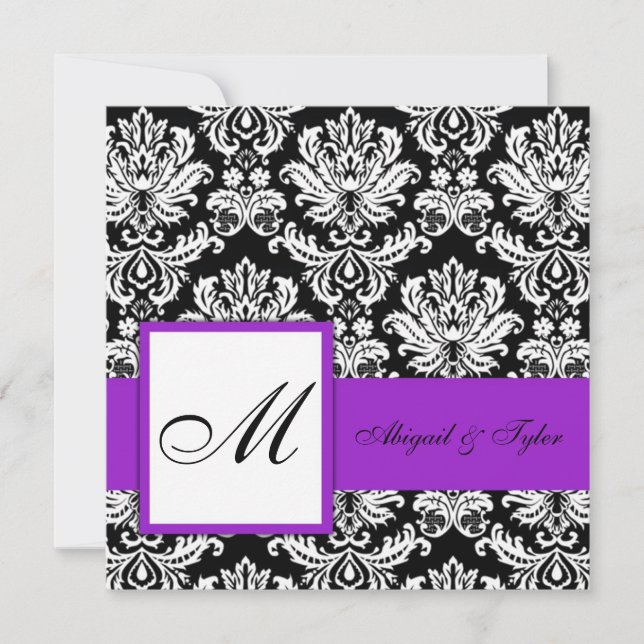 Invitation au monogramme Mariage pourpre (Devant)