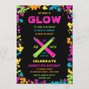 Invitation au néon d'anniversaire de partie de