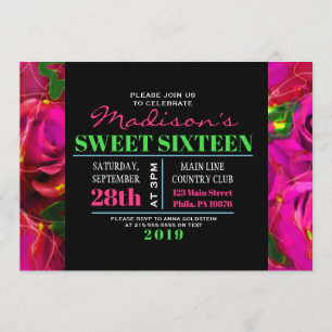Invitation AU NÉON de sweet sixteen de ROSES