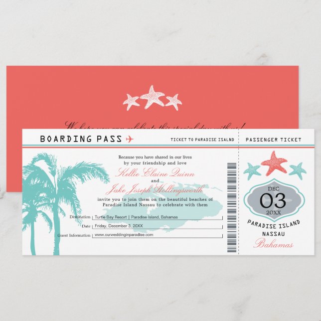 Invitation au Pass d'embarquement des Mariages de  (Devant / Derrière)
