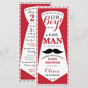 Invitation au petit Baby shower, Cravate, rouge, n