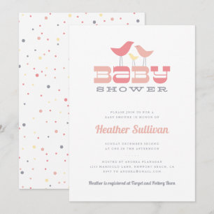 Invitation au petit Baby shower d'oiseaux - rose