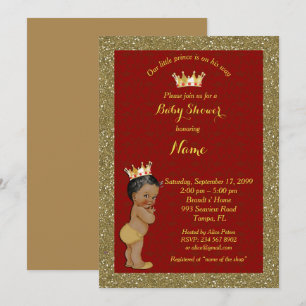 Invitation au petit Baby shower Prince, or, rouge