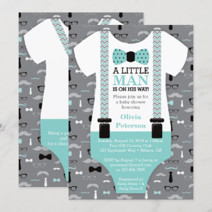 Invitation au petit Baby shower, Turquoise, noir