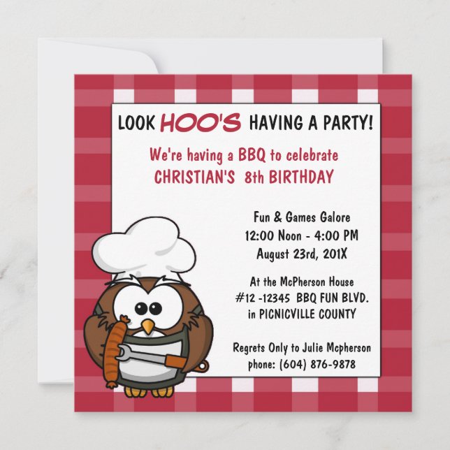 Invitation au pique-nique d'anniversaire Cute Owl  (Devant)