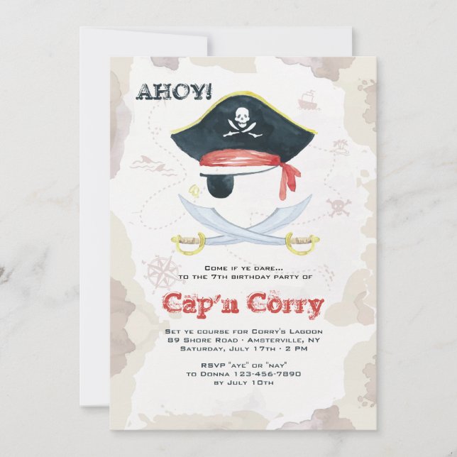 Invitation au pirate d'aquarelle (Devant)