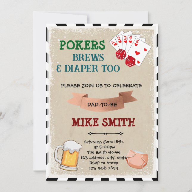 Invitation au poker et au Baby shower de la bière (Devant)