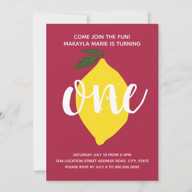 Invitation au premier anniversaire de citron // an (Devant)