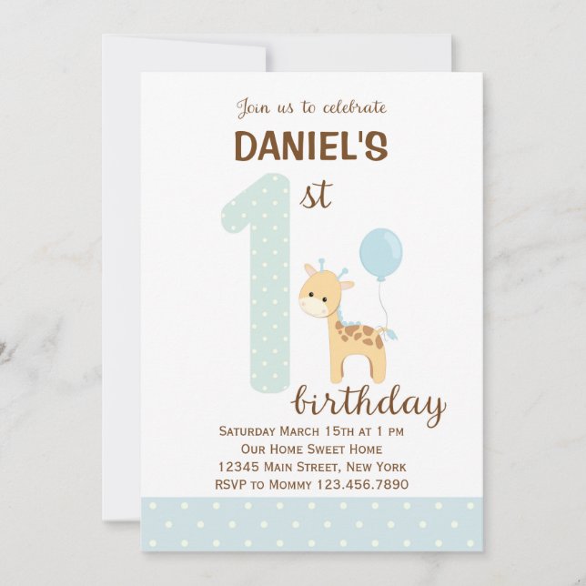 Invitation au premier anniversaire de Giraffe (ble (Devant)