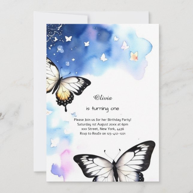 Invitation au premier anniversaire de papillon (Devant)