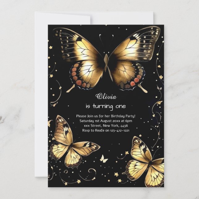 Invitation au premier anniversaire de papillon (Devant)