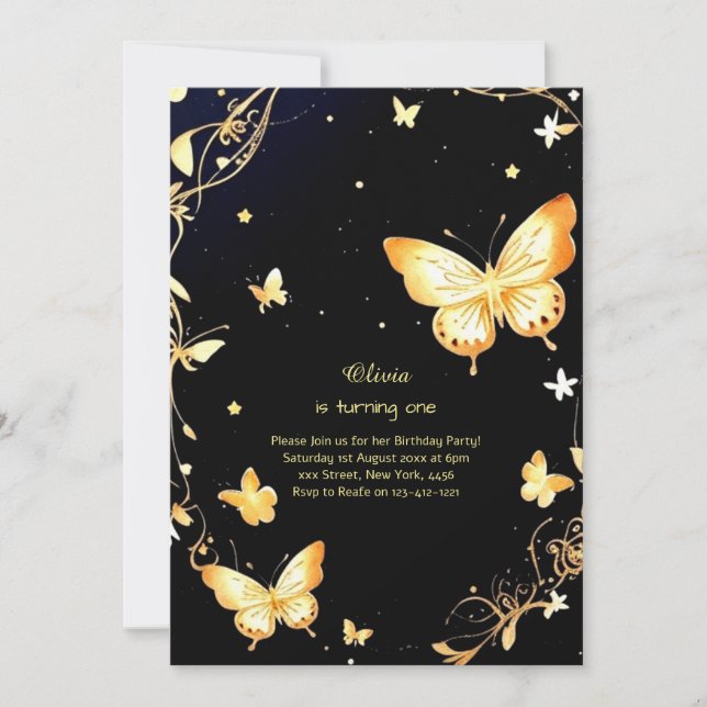 Invitation au premier anniversaire de papillon (Devant)