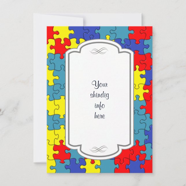 Invitation au puzzle de l'autisme rouge, jaune et  (Devant)