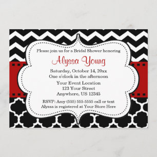 Invitation au Quatrefoil rouge et noir de Chevron
