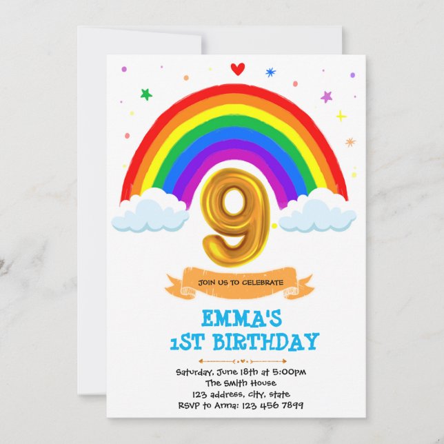 Invitation au Rainbow nuage 9e anniversaire (Devant)