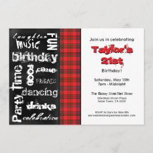 Invitation au Red Plaid and Grunge Chalkboard Part