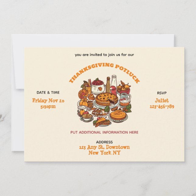 Invitation au repas de Thanksgiving en potluck (Devant)