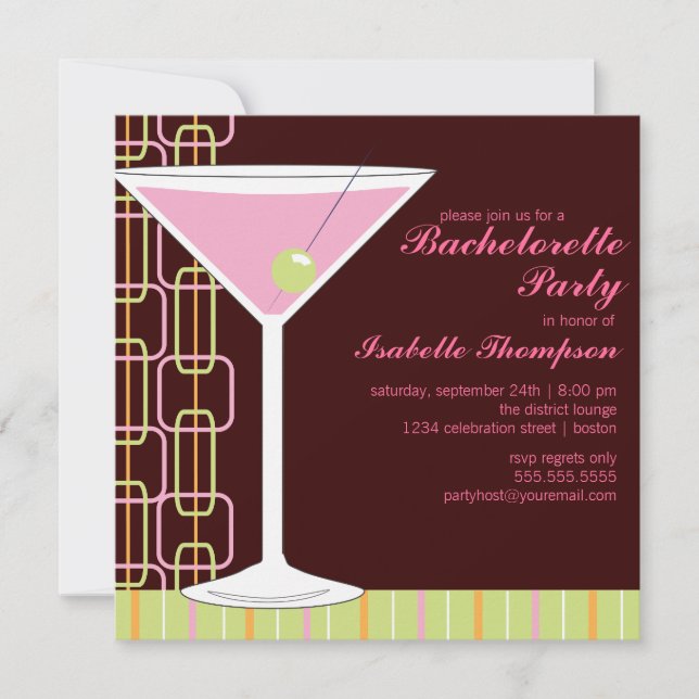 Invitation au Retro Pink Martini Bachelorette Part (Devant)