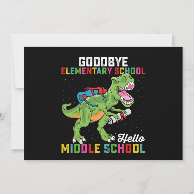 Invitation Au revoir école primaire bonjour collège T Rex (Devant)