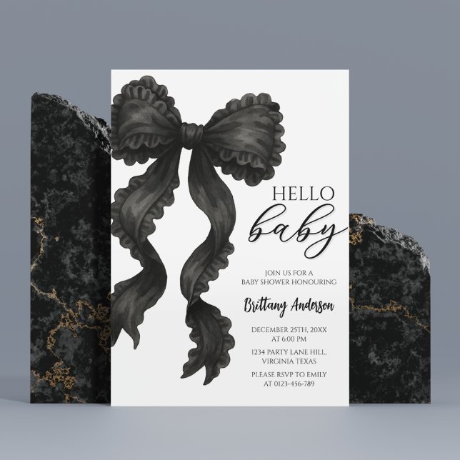 Invitation au ruban de Baby shower noir de la boît (Créateur téléchargé)