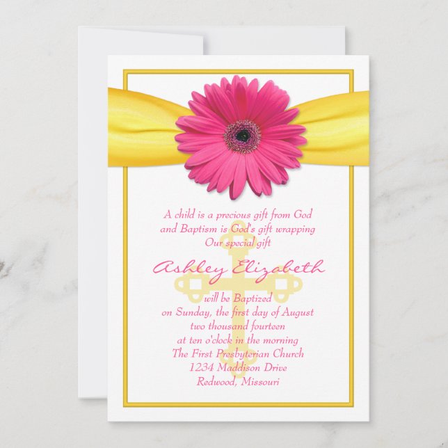 Invitation au ruban jaune rose Gerber Daisy (Devant)