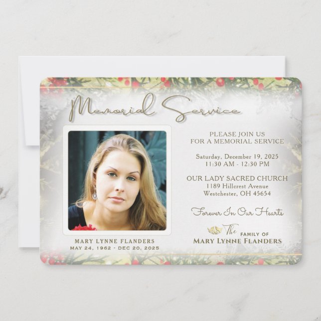 Invitation au service mémorial de Noël en or (Devant)