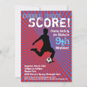 Invitation au Soccer Party - Garçon, Rouge et Bleu
