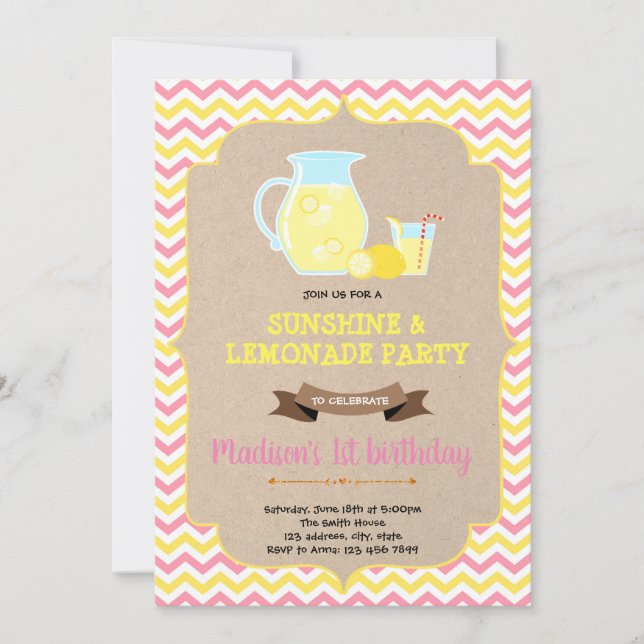 Invitation au stand de limonade rose et jaune (Devant)