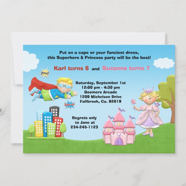 Invitation au Superhero and Princess Birthday Part (Devant)