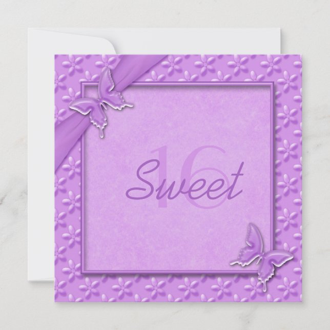Invitation au Sweet sixteen de papillons pourpre (Devant)