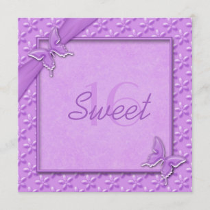 Invitation au Sweet sixteen de papillons pourpre